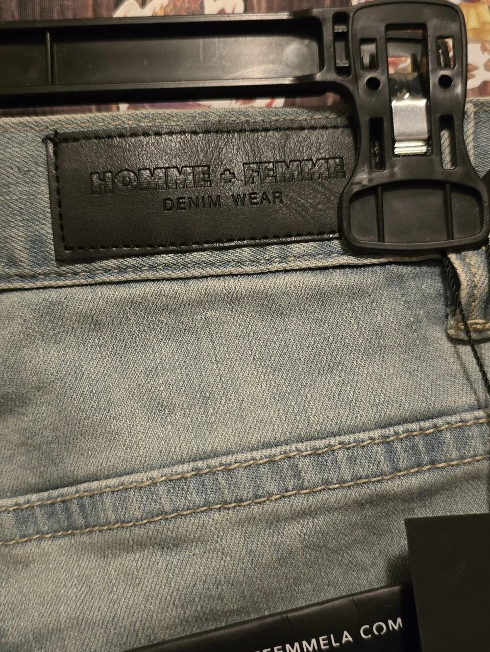 HOMME + FEMME Denim wear Light Wash Jeans with Gold Glitter Side Stripe